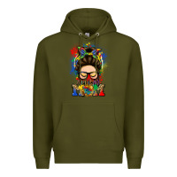 Army Green autism mom messy bun Premium Hoodie - LillyAllenDesigns