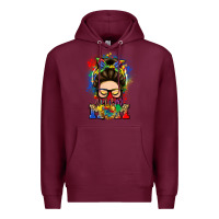 Burgundy autism mom messy bun Premium Hoodie - LillyAllenDesigns