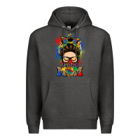 Charcoal Heather autism mom messy bun Premium Hoodie - LillyAllenDesigns