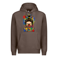 Coffee autism mom messy bun Premium Hoodie - LillyAllenDesigns