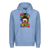 Colony Blue autism mom messy bun Premium Hoodie - LillyAllenDesigns