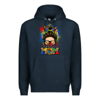 Navy autism mom messy bun Premium Hoodie - LillyAllenDesigns