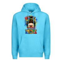 Ocean Blue autism mom messy bun Premium Hoodie - LillyAllenDesigns
