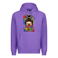 Purple autism mom messy bun Premium Hoodie - LillyAllenDesigns