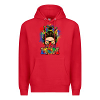 Red autism mom messy bun Premium Hoodie - LillyAllenDesigns
