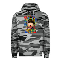 Slate Camo autism mom messy bun Premium Hoodie - LillyAllenDesigns
