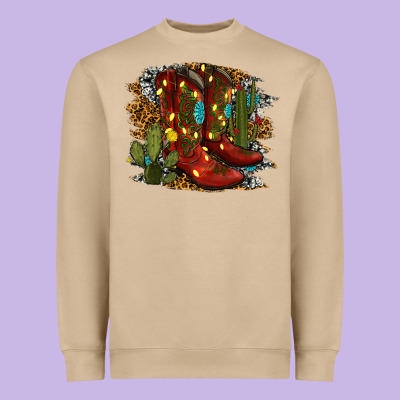 Christmas Cowboy Boots Heavyweight Sweatshirt Designed By Ranaportraitstore