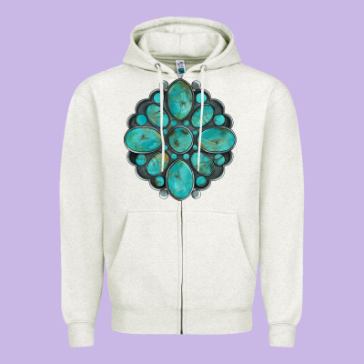Turquoise Gemstone Zipper Hoodie Designed By Artiststas