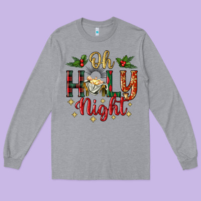 Oh Holy Night Long Sleeve Tee Designed By Bundleandbundleshop