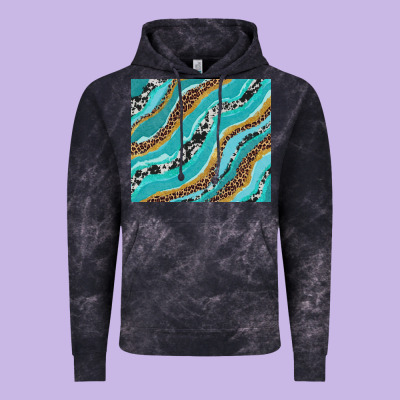 Turquoise Brushstrokes With Leopard And Cowhide Vintage Hoodie Designed By Ranaportraitstore
