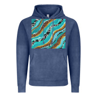 Vintage Denim turquoise brushstrokes with leopard and cowhide Vintage Hoodie - RanaPortraitStore