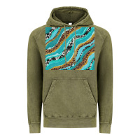 Vintage Olive turquoise brushstrokes with leopard and cowhide Vintage Hoodie - RanaPortraitStore
