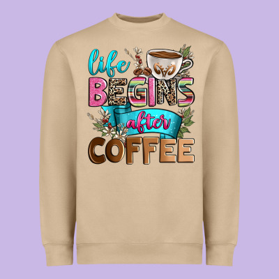 Life Begins After Coffee Heavyweight Sweatshirt Designed By Zillion Design Studio