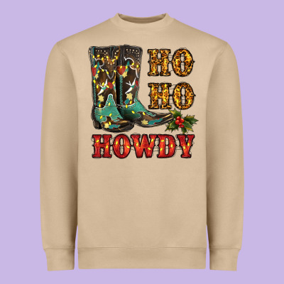 Christmas Cowboy Boots Ho Ho Howdy Heavyweight Sweatshirt Designed By Ranaportraitstore