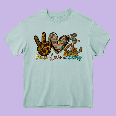 Peace Love Anchors Heavy Core Tee Designed By Racoondesign