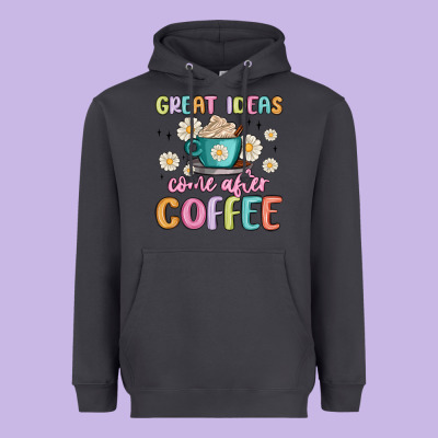 Great Ideas Come After Coffee Heavyweight Hoodie Designed By Maliassmallbusiness