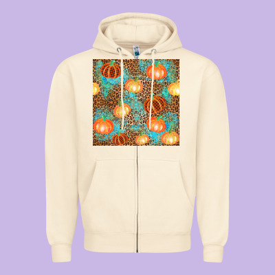 Plaid Fall Pumpkin Seamless Zipper Hoodie Designed By Adodesignshop