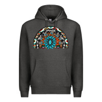 Charcoal Heather western turquoise aztec cowhide serape  rainbows Premium Hoodie - AdoDesignShop