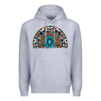 Heather Grey western turquoise aztec cowhide serape  rainbows Premium Hoodie - AdoDesignShop
