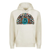 Oatmeal Heather western turquoise aztec cowhide serape  rainbows Premium Hoodie - AdoDesignShop