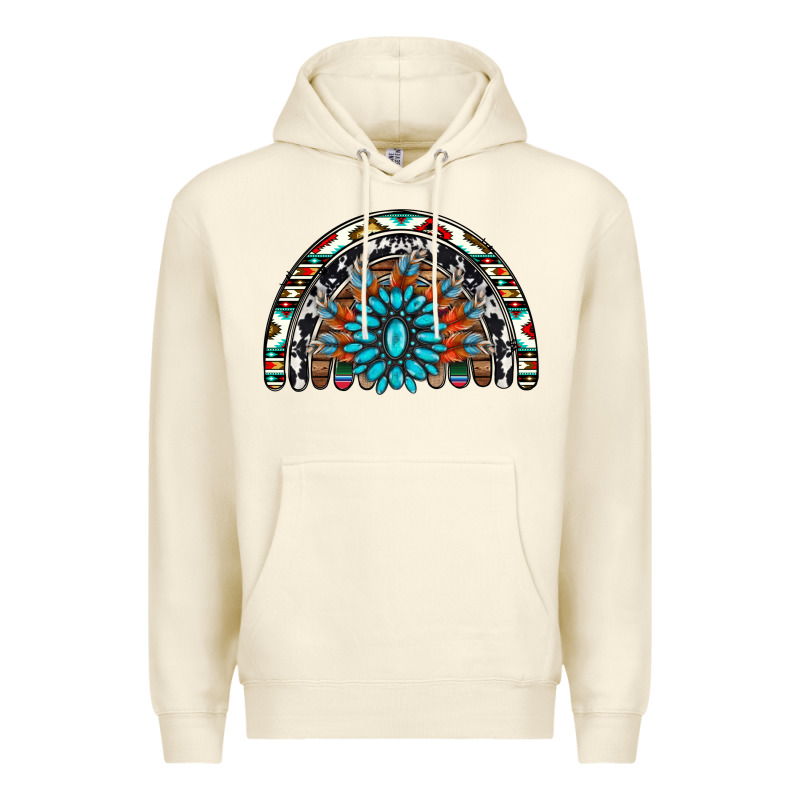 Western Turquoise Aztec Cowhide Serape  Rainbows Premium Hoodie by AdoDesignShop | Teevron