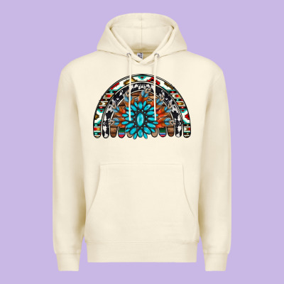 Western Turquoise Aztec Cowhide Serape  Rainbows Premium Hoodie Designed By Adodesignshop