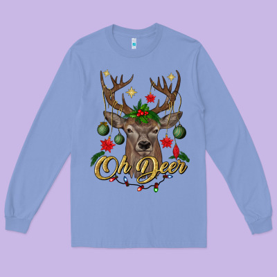 Oh Deer Christmas Long Sleeve Tee Designed By Bundleandbundleshop