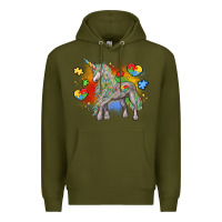 Army Green autism unicorn Premium Hoodie - LillyAllenDesigns