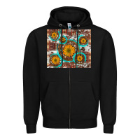 Black sunflowers and western old wheel aztec cowhide background Zipper Hoodie - Artiststas