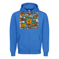 True Royal sunflowers and western old wheel aztec cowhide background Zipper Hoodie - Artiststas