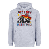 Heather Grey just a boy who loves monster trucks Heavyweight Hoodie - MaliasSmallBusiness