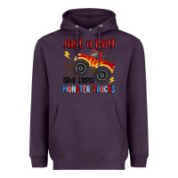 Plum just a boy who loves monster trucks Heavyweight Hoodie - MaliasSmallBusiness