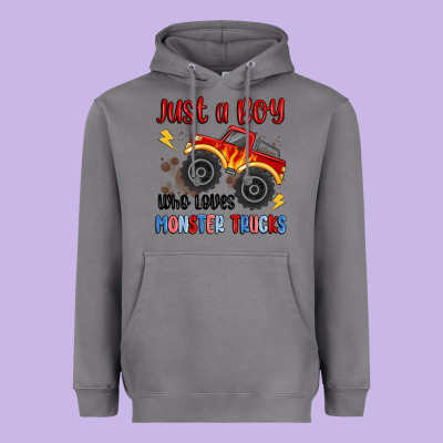 Just A Boy Who Loves Monster Trucks Heavyweight Hoodie Designed By Maliassmallbusiness