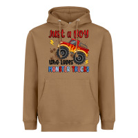 Toasted Coconut just a boy who loves monster trucks Heavyweight Hoodie - MaliasSmallBusiness