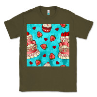 Army Green valentines day cake and strawberries seamless pattern Classic Tee - BundleAndBundleShop