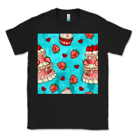 Black valentines day cake and strawberries seamless pattern Classic Tee - BundleAndBundleShop