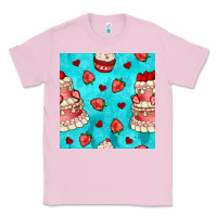Bubblegum Pink valentines day cake and strawberries seamless pattern Classic Tee - BundleAndBundleShop