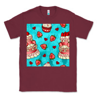 Burgundy valentines day cake and strawberries seamless pattern Classic Tee - BundleAndBundleShop