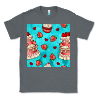 Charcoal Heather valentines day cake and strawberries seamless pattern Classic Tee - BundleAndBundleShop
