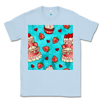 Dusty Blue valentines day cake and strawberries seamless pattern Classic Tee - BundleAndBundleShop