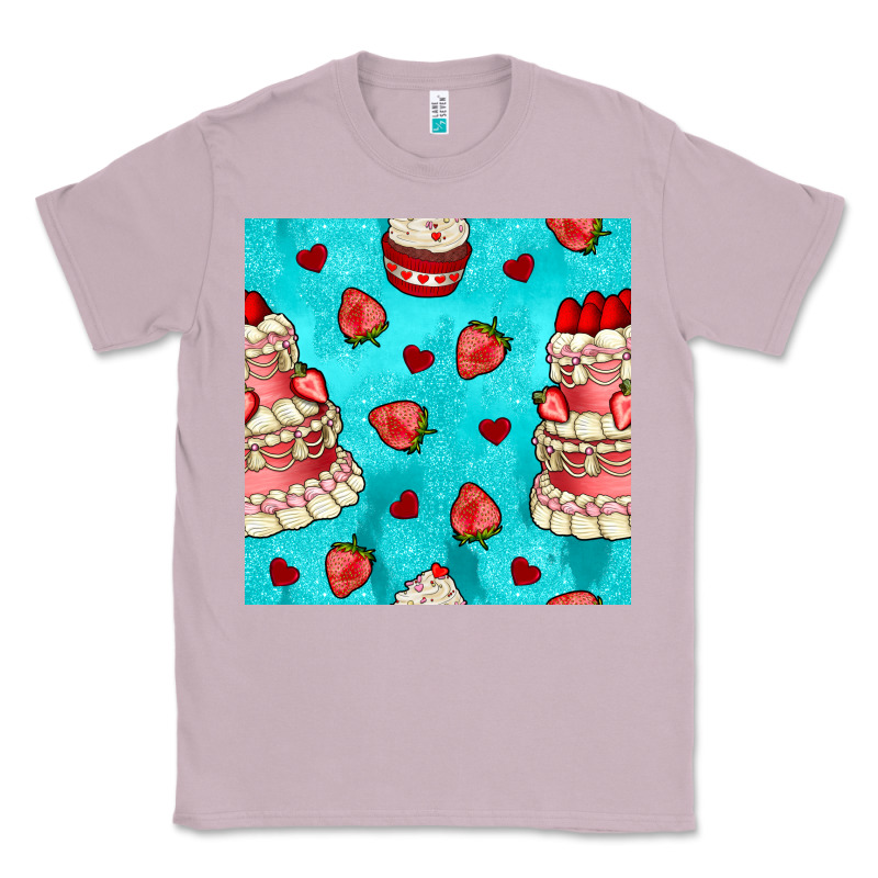 Valentines Day Cake And Strawberries Seamless Pattern Classic Tee by BundleAndBundleShop | Teevron
