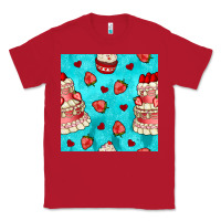 Red valentines day cake and strawberries seamless pattern Classic Tee - BundleAndBundleShop