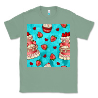 Sage valentines day cake and strawberries seamless pattern Classic Tee - BundleAndBundleShop