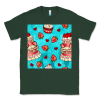 Sports Green valentines day cake and strawberries seamless pattern Classic Tee - BundleAndBundleShop