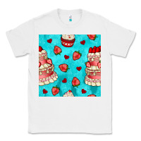 White valentines day cake and strawberries seamless pattern Classic Tee - BundleAndBundleShop