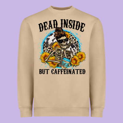 Dead Inside But Caffeinated Heavyweight Sweatshirt Designed By Zillion Design Studio