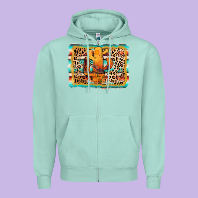 Cactus Western Leopard Zipper Hoodie Designed By Adodesignshop