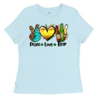 Baby Blue peace love beer Ladies Tee - AdoDesignShop