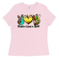 Bubblegum Pink peace love beer Ladies Tee - AdoDesignShop