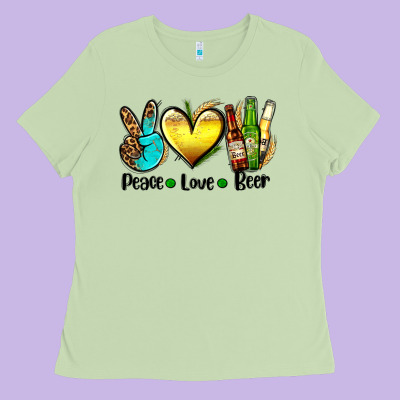 Peace Love Beer Ladies Tee Designed By Adodesignshop
